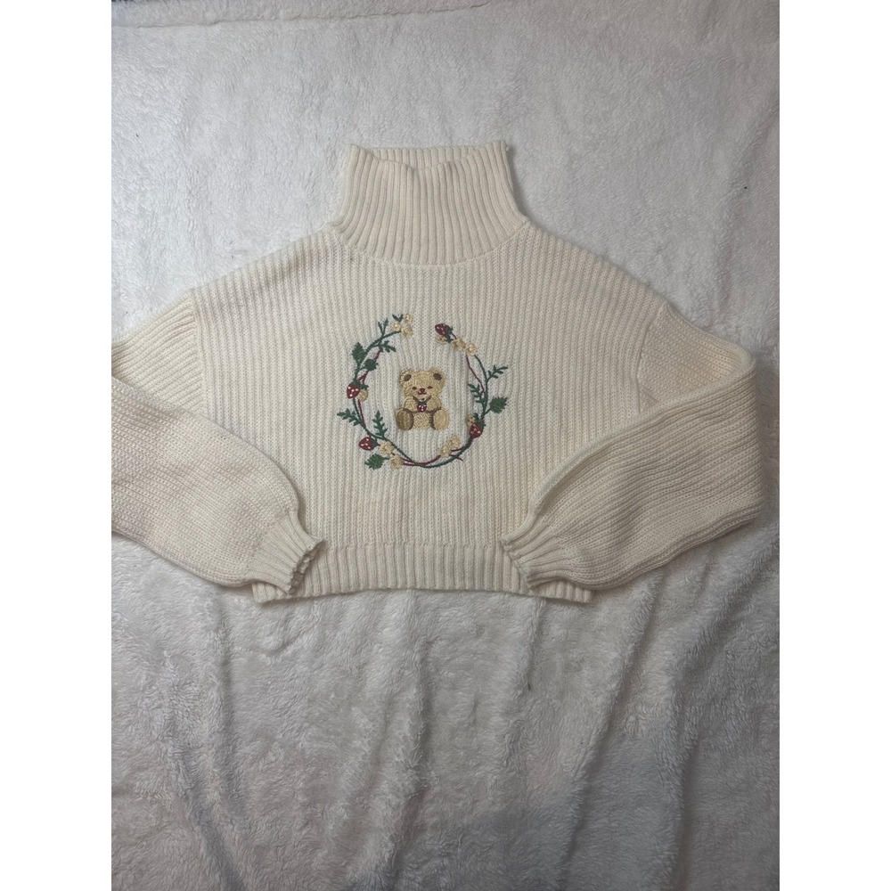Unbranded Turtleneck Sweater Women One Size Cream Good Cropped Teddy Bear Knit